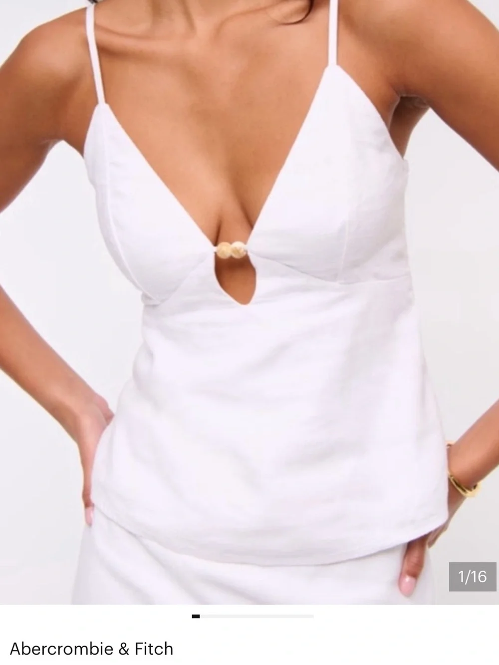 Women's Brown Linen-Cotton V-Neck Cami Top